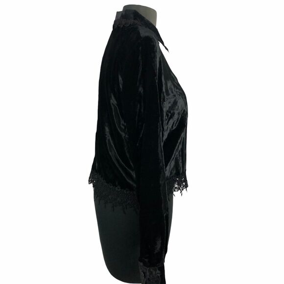 FL Malik Jacket & Skirt Set Black Velvet Size Medium Lace Trim - Picture 7 of 8